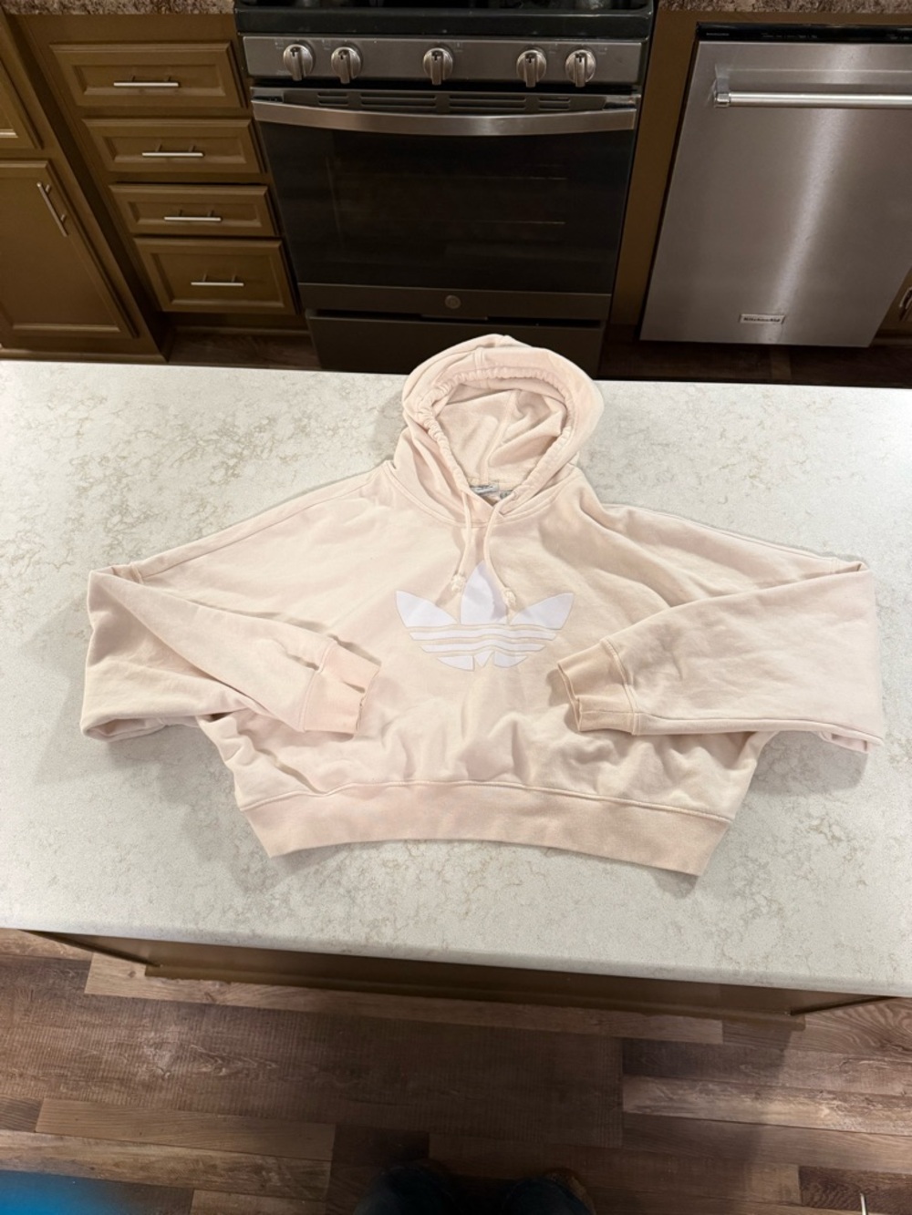 adidas Light Pink Cropped Crewneck Hoodie with Trefoil Logo
